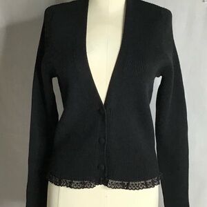 For Love of Lemons Nina Black Ribbed Knit Cropped Cardigan Knit Sweater‎ Small